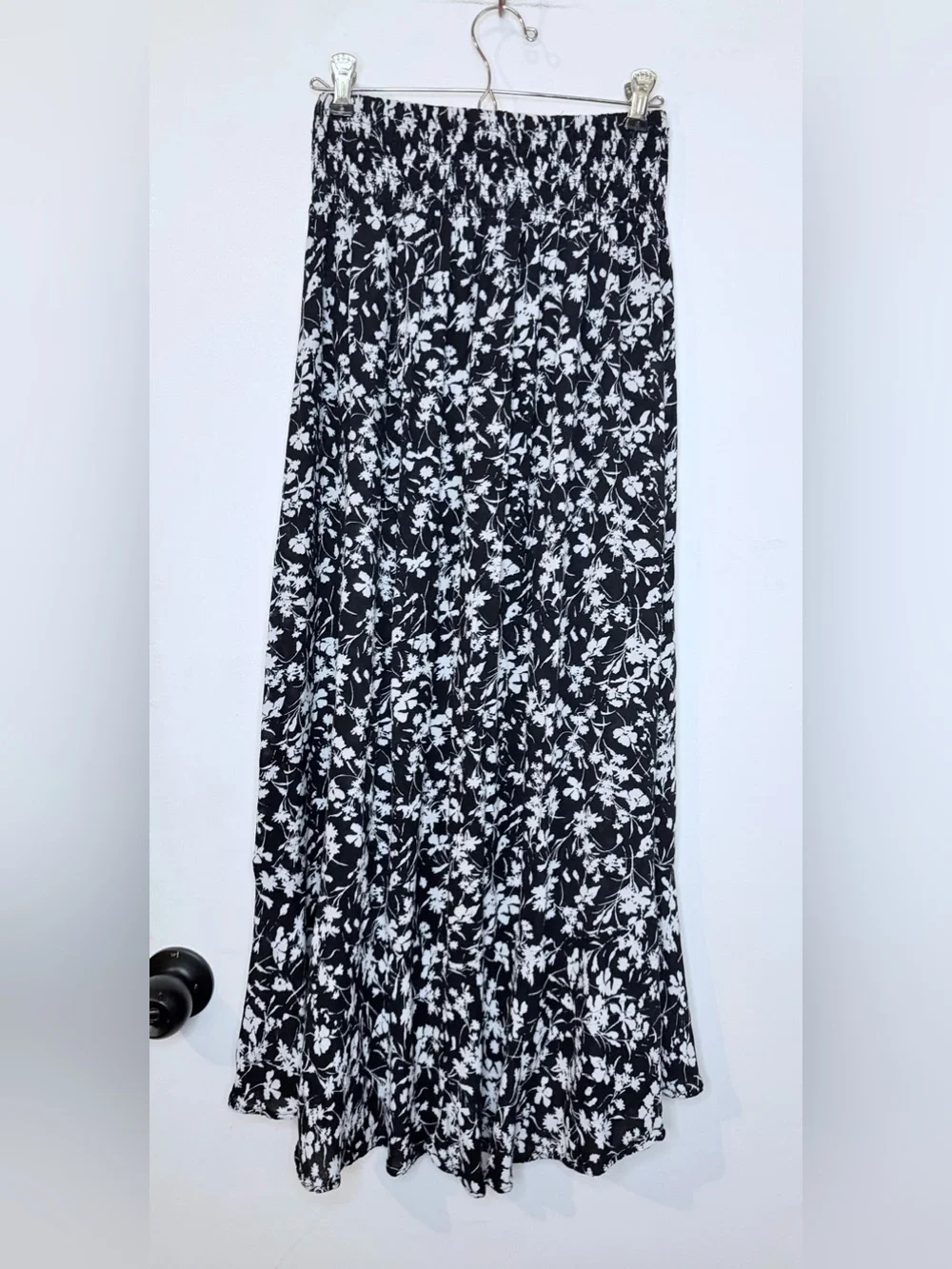Rachel Zoe Boho Maxi Skirt  S Black Floral Smocked Waist  Button Up Cottagecore